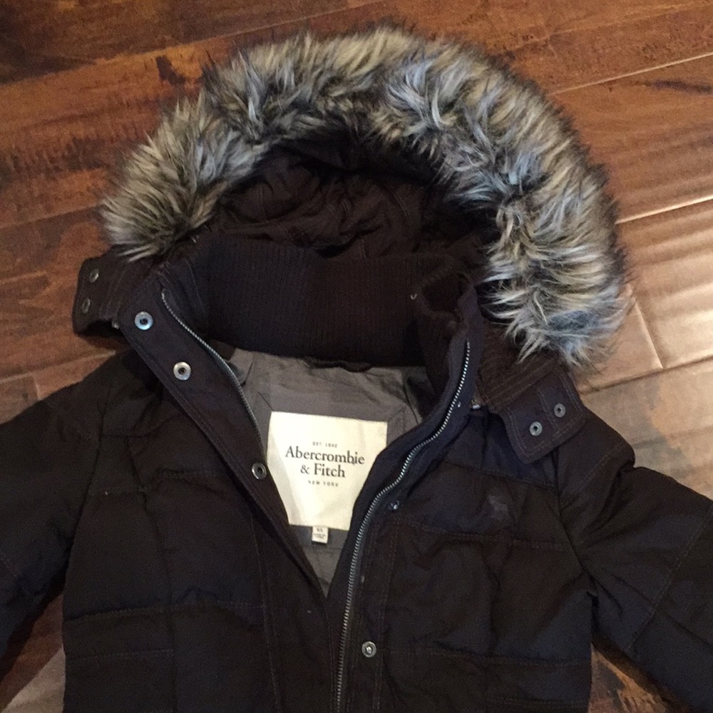 Brown Abercrombie Puff Jacket with Fur Hood
